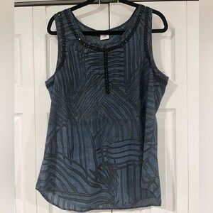CAbi Blue and Black Sleeveless Blouse